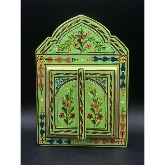 Other - Green Mirror Moroccan Mirror Artisanal Wall Home Mirror Double Door Mirror 9”x6”